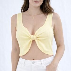 Women’s Yellow Ribbed Front Twist Crop Tank Top Size XS